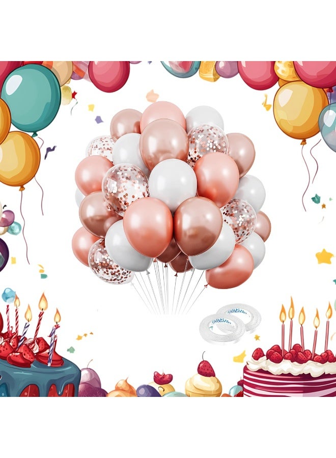 ThePartyPopper 50 Pcs Rose Gold and White Balloons Set – 12 Inch Metallic Rose Gold, White & Confetti Latex Balloons Kit for Birthday, Wedding, Anniversary, Christmas & New Year Party Decorations - Image 3