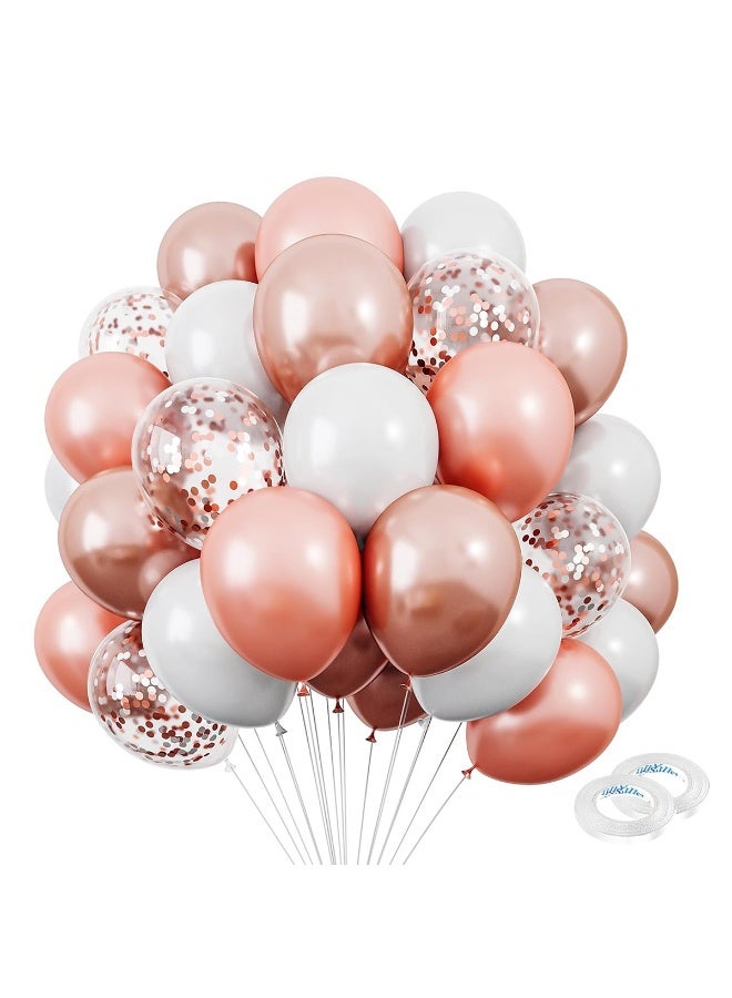 ThePartyPopper 50 Pcs Rose Gold and White Balloons Set – 12 Inch Metallic Rose Gold, White & Confetti Latex Balloons Kit for Birthday, Wedding, Anniversary, Christmas & New Year Party Decorations - Image 1