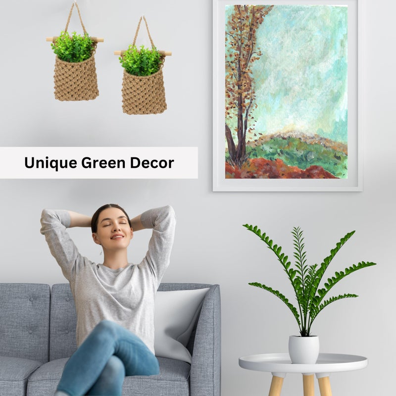 Shineloha 2 Packs Macrame Wall Planters with Artificial Eucalyptus | Macrame Plant Hanger, Wall Plant Holders for Boho, Bathroom, Bedroom & Wall Hanging Decor (2 Packs, Brown) - Image 3