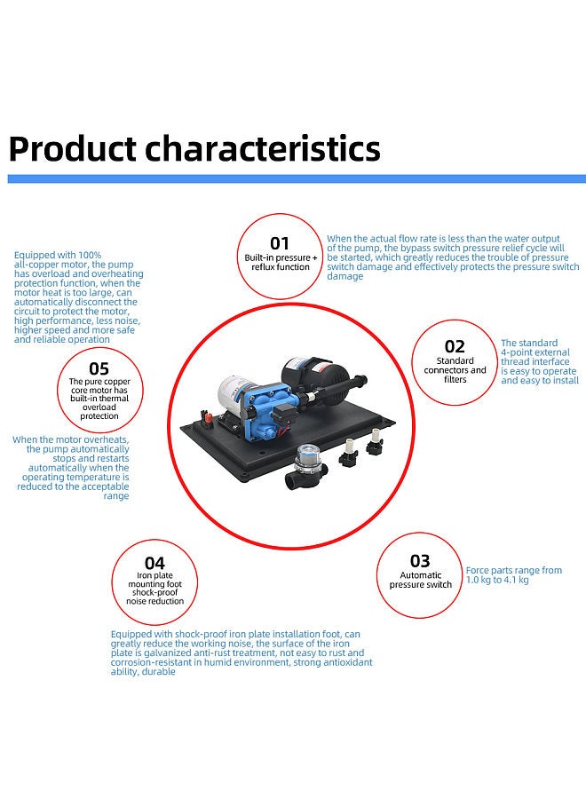 Generic RV Water Pump DC 24V 3GPM 11.3L/Min 55PSI Fresh Water Diaphragm Pump Built in On Demand Pressure Switch with Pressure Tank for Boat Travel Trailer RV Kitchen Bathroom Water Diaphragm Self Priming Pump  - Image 3
