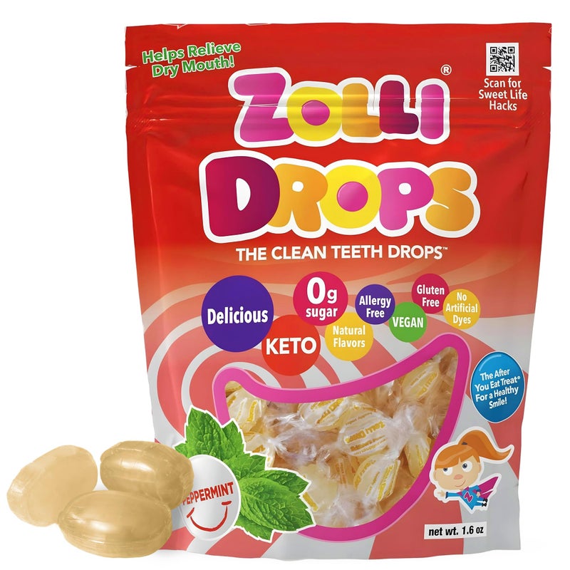 ZOLLIPOPS Zolli Drops Sugar Free Candy with Xylitol, Dye-Free Lollipops - Keto & Diabetic-Friendly, Dentist-Approved Treats for Kids (Peppermint, 1.6 oz) - Image 1