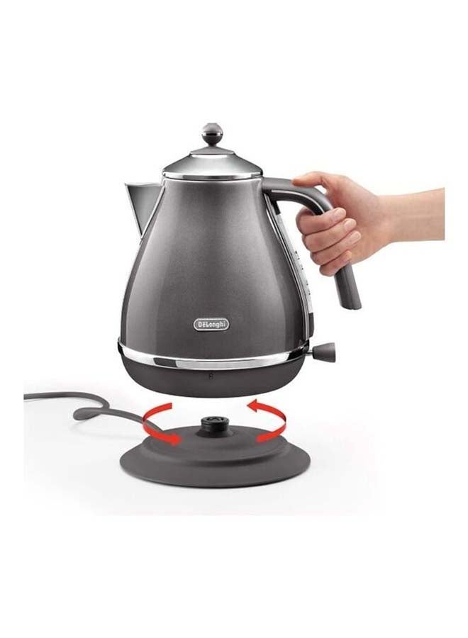 De'Longhi Icona Capitals Grey Vintage Style Kettle, 1.7 L Capacity with Water Level Indicator, 360 Swivel Base, Anti-Slip Feet, Soft Opening Lid, Premium Stainless Steel 1.7 L 3000 W KBOT3001.GY Grey - Image 3
