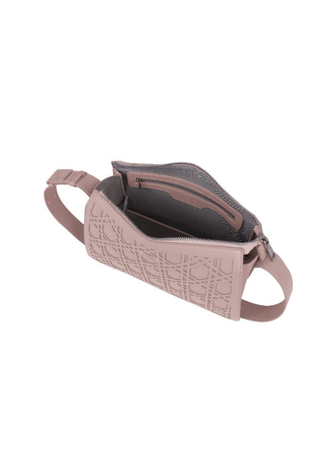 فوسكا شنطة Foska كتف وهاند باج (Top Handle) نسائية بقلاب ومشبك ذهبي – تصميم هيكلي كلاسيكي لون وردي فاتح (بينك) – مقاس 28x18.5 سم - Image 5