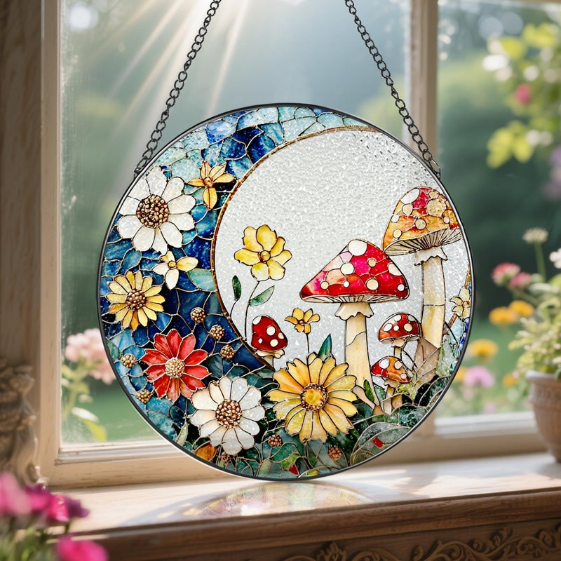 LAOWEIKI 8 Inch Mushroom Suncatcher, Stained Glass Mushrooms Home Decor, Stained Glass Window Hanging, Plant Lover Gifts for Women, Birthday Gifts for Her Mom Grandma, Idea Gift, Gift Exchange - Image 5