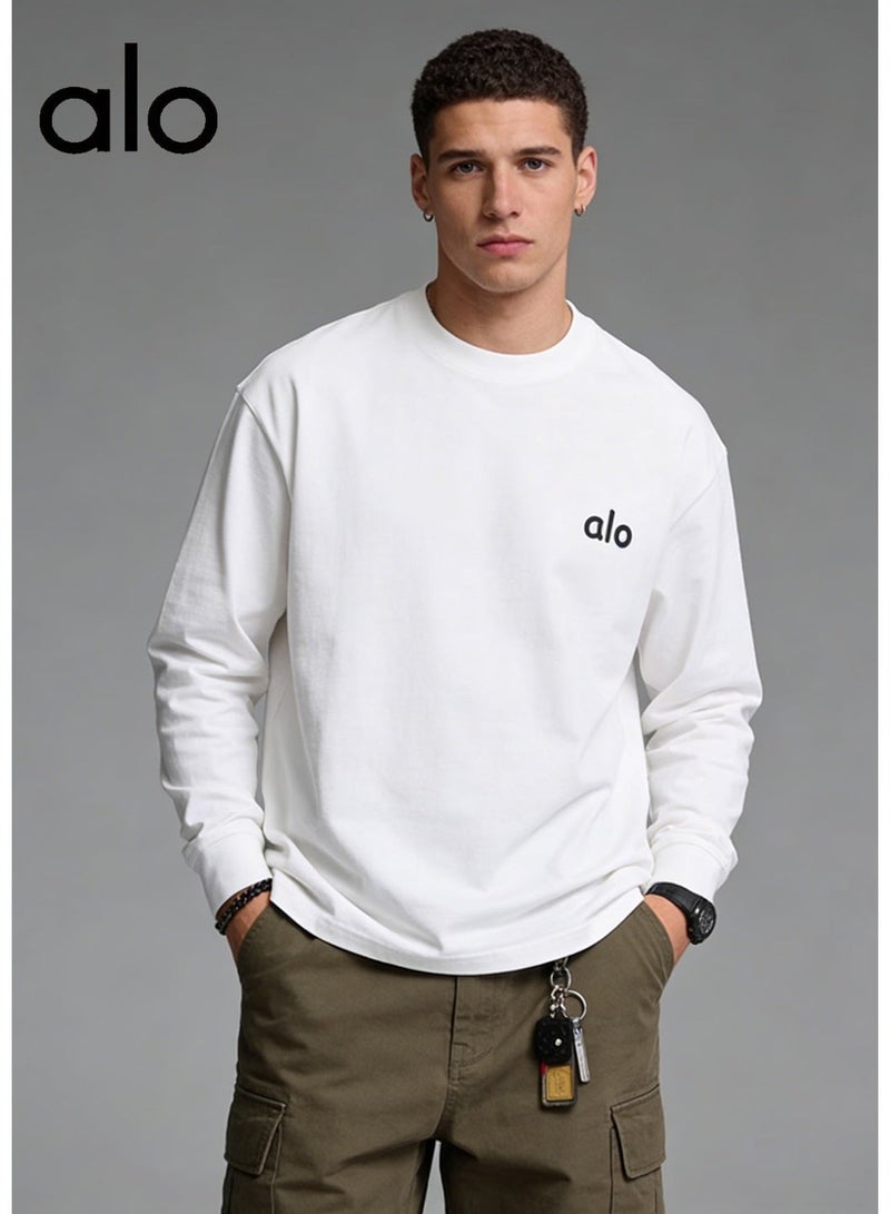 Alo World loose casual long-sleeved round neck T-shirt-100% cotton 250G with logo for men and women, casual fashion clothes. - Image 1