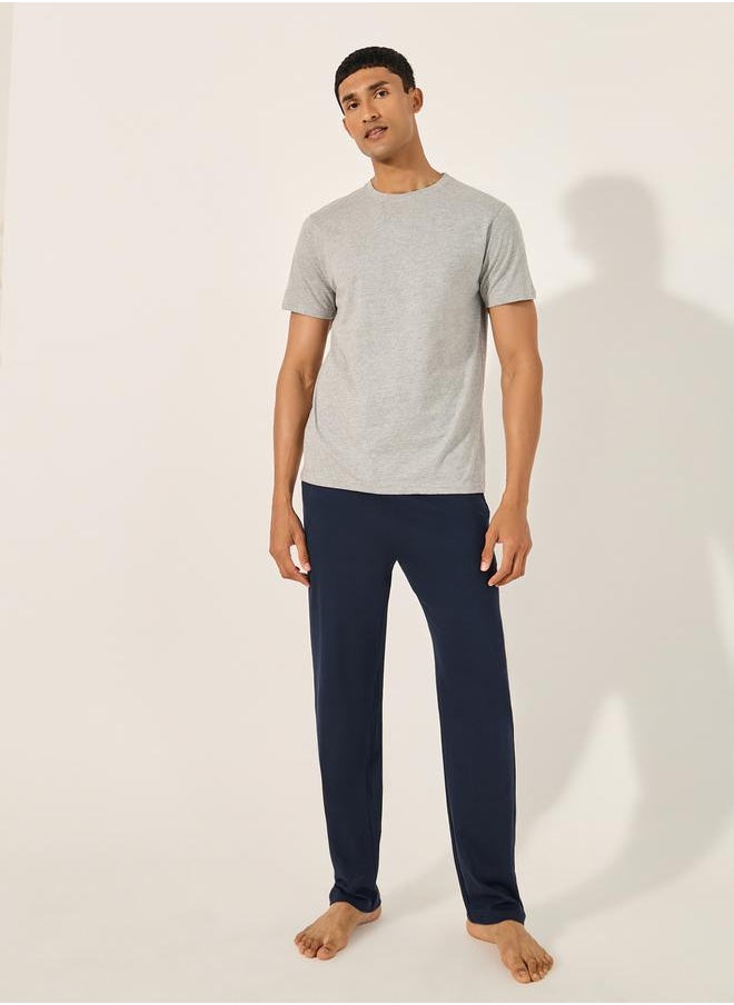 Styli Solid Crew Neck T-Shirt and Printed Waistband Pyjama Set  - Image 2