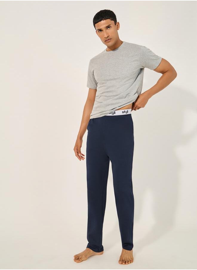 Styli Solid Crew Neck T-Shirt and Printed Waistband Pyjama Set  - Image 1