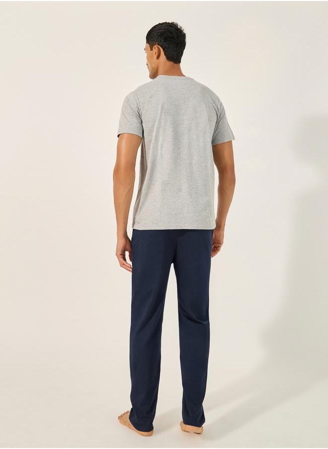 Styli Solid Crew Neck T-Shirt and Printed Waistband Pyjama Set  - Image 5