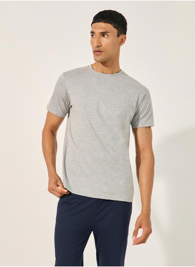 Styli Solid Crew Neck T-Shirt and Printed Waistband Pyjama Set  - Image 3
