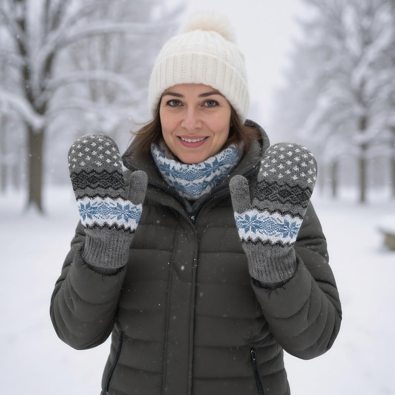 OVOY Winter Double Layer Knit Mittens for Men-Women - Warm Soft Snow Gloves for Cold Weather Accessories for Gift - Image 2