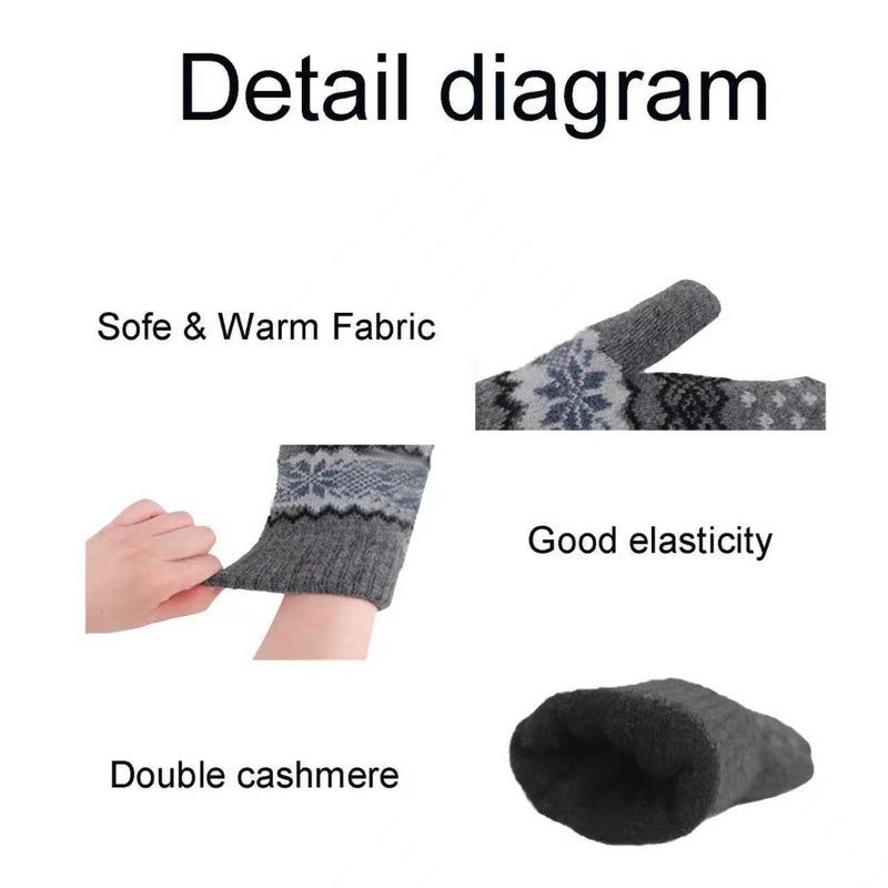 OVOY Winter Double Layer Knit Mittens for Men-Women - Warm Soft Snow Gloves for Cold Weather Accessories for Gift - Image 3
