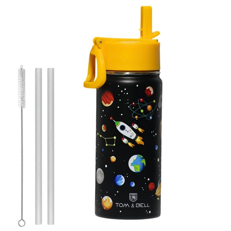 TOM  BELL Insulated Water Bottle for Kids 500ml,Double Wall Water Bottle for School, Sipper Bottle,Hot and Cold, Premium 304 Stainless Steel (Pitch black, 500ml) - Image 1