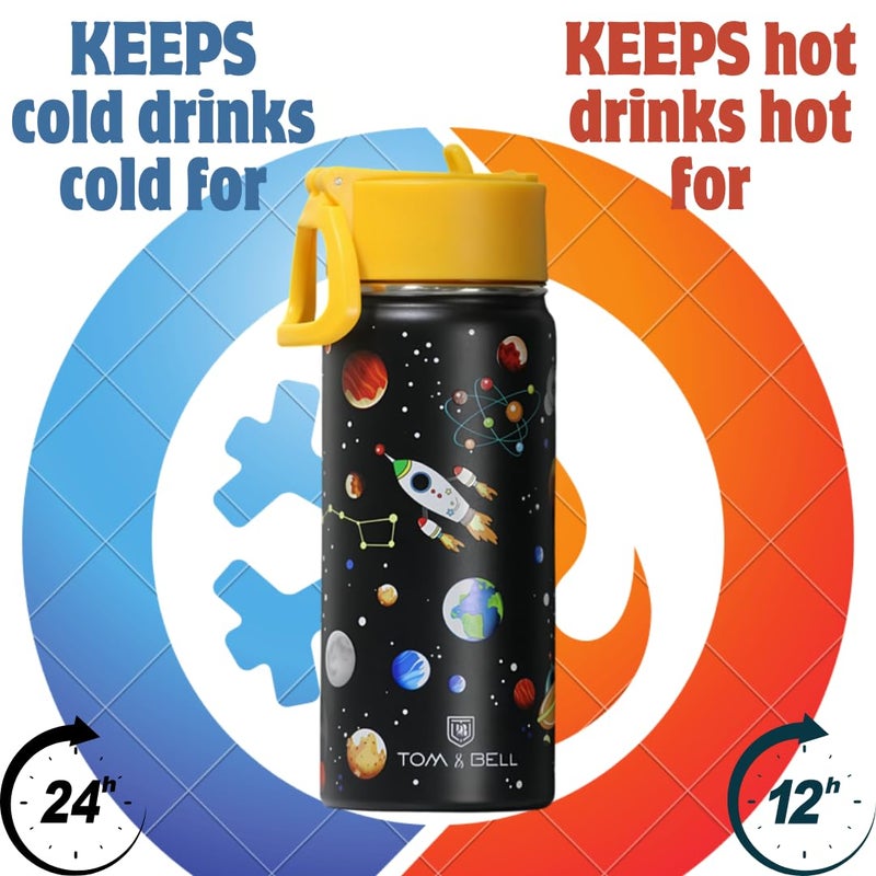 TOM  BELL Insulated Water Bottle for Kids 500ml,Double Wall Water Bottle for School, Sipper Bottle,Hot and Cold, Premium 304 Stainless Steel (Pitch black, 500ml) - Image 2