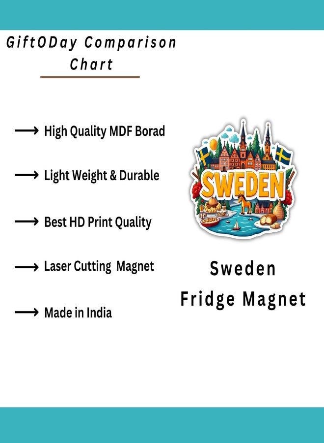GiftOday Sweden Country Theme Souvenir Wooden Refrigerator Stylish Fridge Magnet - Perfect Souvenir Gift for Brother, Sister, Kids | Kitchen Decor | Fridge Decoration | Size 3x3 Inches | Pack of 1 - Image 4