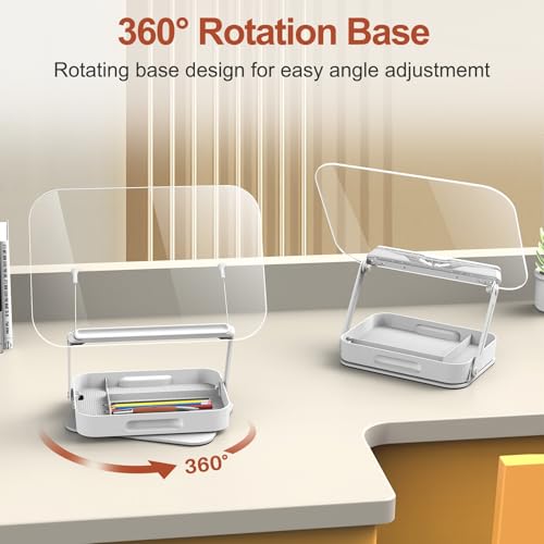 BYMECOST Acrylic Book Stand with Storage, Adjustable Book Holder for Reading with 360° Rotating Bases, Foldable Desktop Riser Stand, Elastic Clips for Cookbook Recipe Magazines Tablets, Laptops (Clear) - Image 5