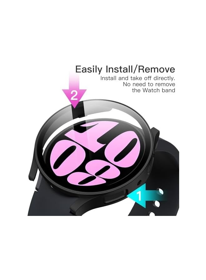 جي تيك حافظة JETech مع واقي شاشة متوافق مع ساعة Galaxy Watch 6 مقاس 40 مم، غطاء حماية شامل، طبقة زجاجية مقواة مدمجة عالية الحساسية، عبوتان (أسود) - Image 4