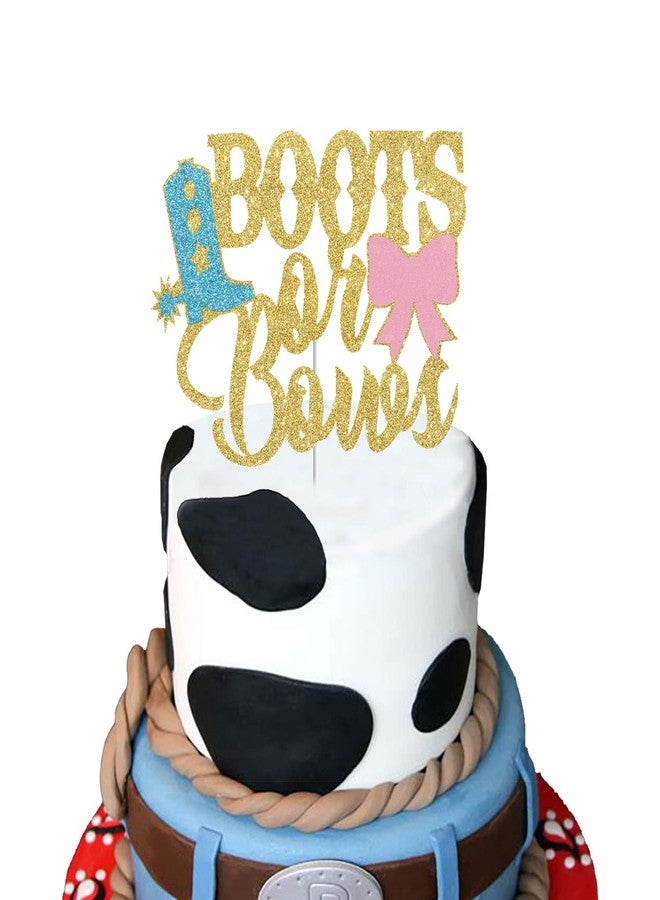 PANHUI Boots or Bows Cake Topper,Glitter Gender Reveal Baby Shower Party Decorations for Photo Booth Props, He or She Boy or Girl Cake Decor - Image 2