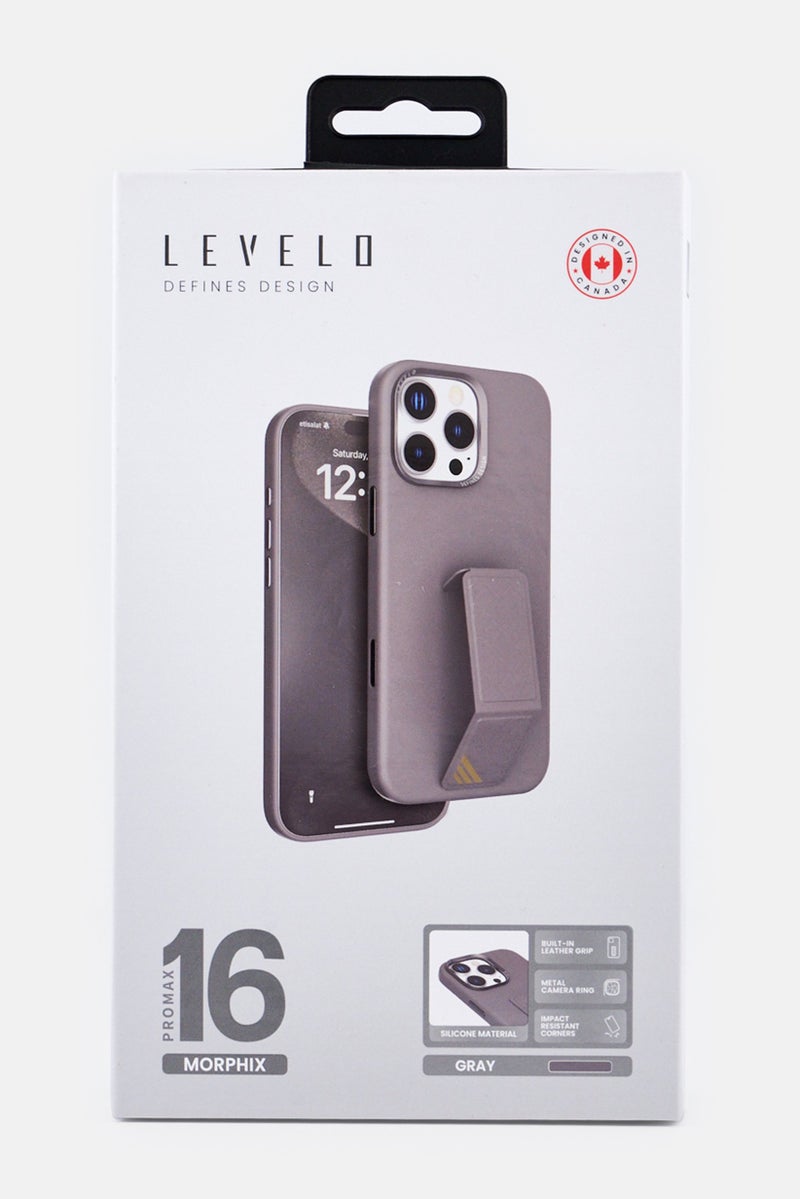 LEVELO iPhone 16 Pro Max Morphix Silicone Case With Leather Grip, Grey - Image 2