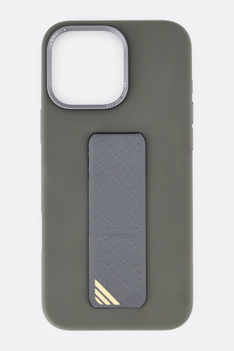 LEVELO iPhone 16 Pro Max Morphix Silicone Case With Leather Grip, Grey - Image 1