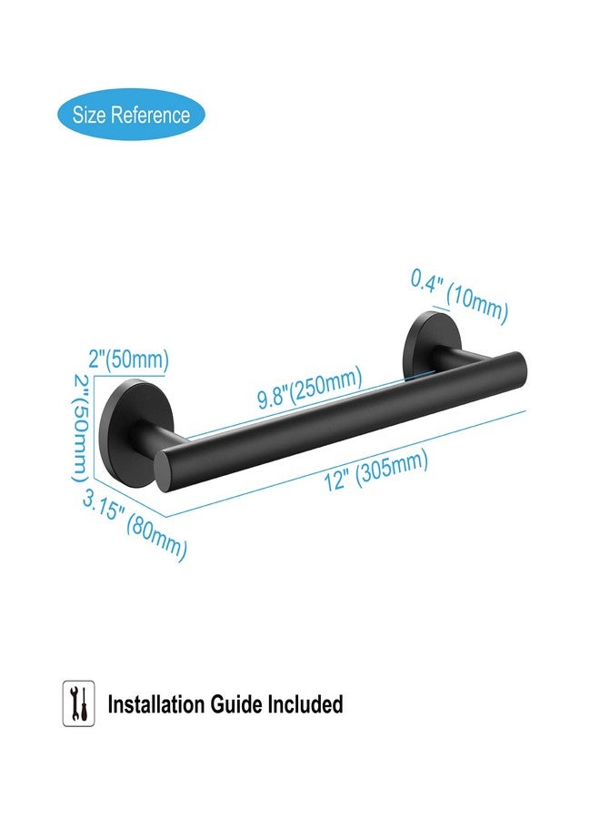 TASTOS 12 Inch Black Single Towel Bar Rack, SUS 304 Stainless Steel Round Bathroom Towel Bar Heavy Duty Towel Holder Kitchen Towel Rod, Wall Mount with Screws Towel Bar Rod Matte Black Finish - Image 3