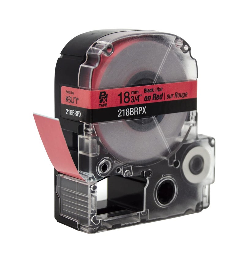 LABELWORKS Epson LABELWORKS 218BRPX Genuine PET (Polyester) Tape Cartridge - Black on Red Label Maker Tape - 3/4" (18MM) Wide, 30' - Image 4