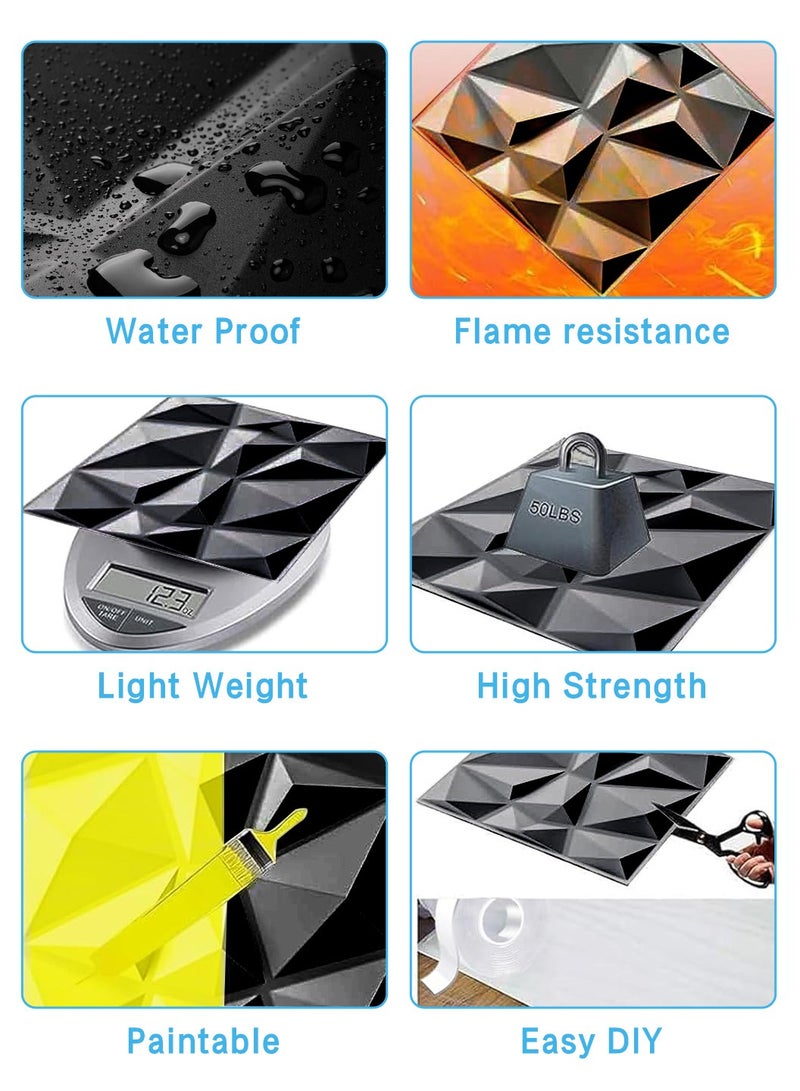 LEOKOR 16 Pieces 3D Wall Panels, Decorative PVC Wall Panels in Diamond Design, 3D Wall Panels Peel and Stick Use Double-sided Tape, for Gaming Room Bedroom TV Background Interior Wall Decor, 30 * 30cm Black - Image 3