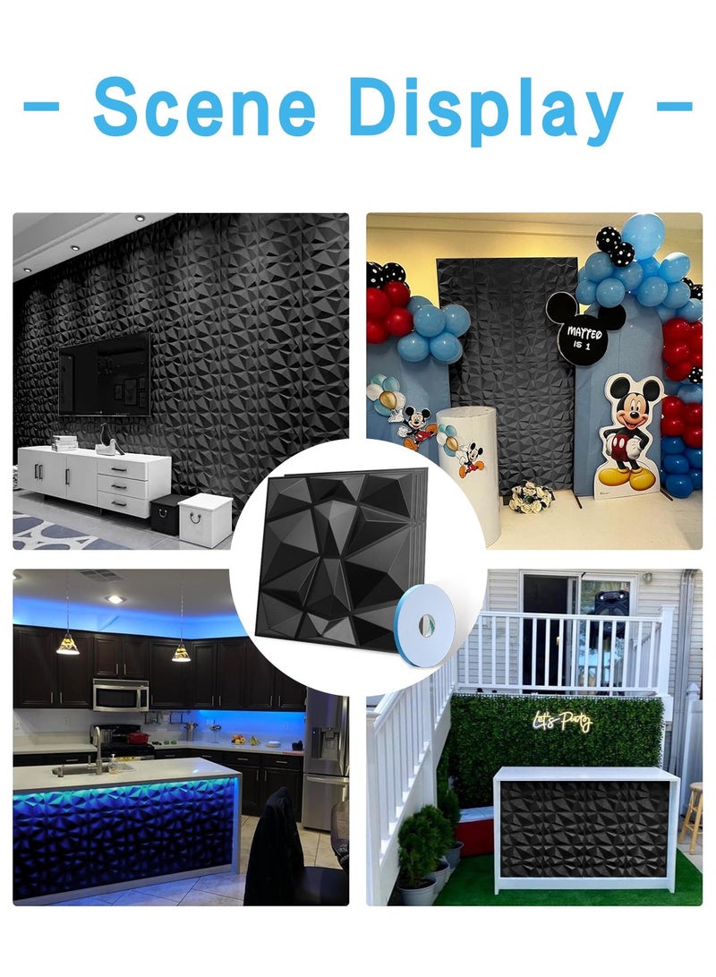 LEOKOR 16 Pieces 3D Wall Panels, Decorative PVC Wall Panels in Diamond Design, 3D Wall Panels Peel and Stick Use Double-sided Tape, for Gaming Room Bedroom TV Background Interior Wall Decor, 30 * 30cm Black - Image 5