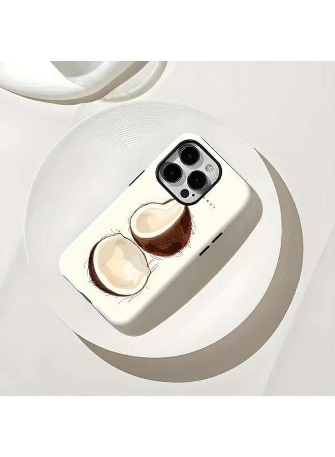 Temu One piece of stylish coconut-inspired art design, stylish and unique dual-layer case, durable and drop-resistant, compatible with iPhone 15 Pro Max - Image 1
