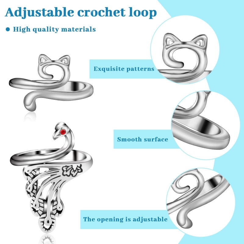 FOUSNOW 8 Pcs Crochet Ring, Adjustable Crochet Ring for Finger, Tension Rings Cat Yarn Guide Yarn Knitting Thimble, Faster Knitting Crocheting Accessories for Mother Grandma - Image 5