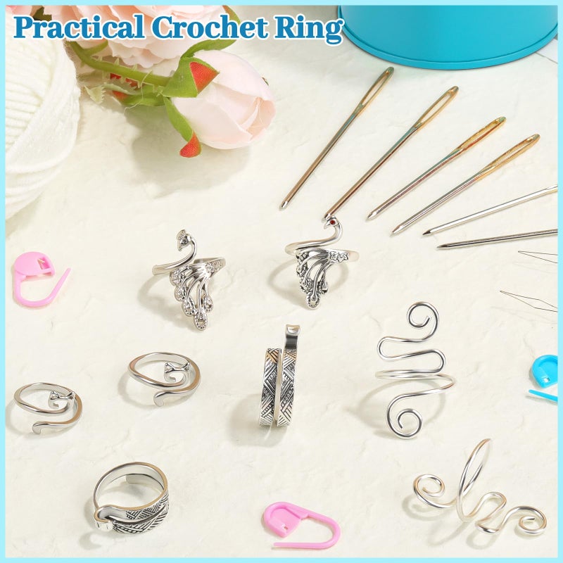 FOUSNOW 8 Pcs Crochet Ring, Adjustable Crochet Ring for Finger, Tension Rings Cat Yarn Guide Yarn Knitting Thimble, Faster Knitting Crocheting Accessories for Mother Grandma - Image 3