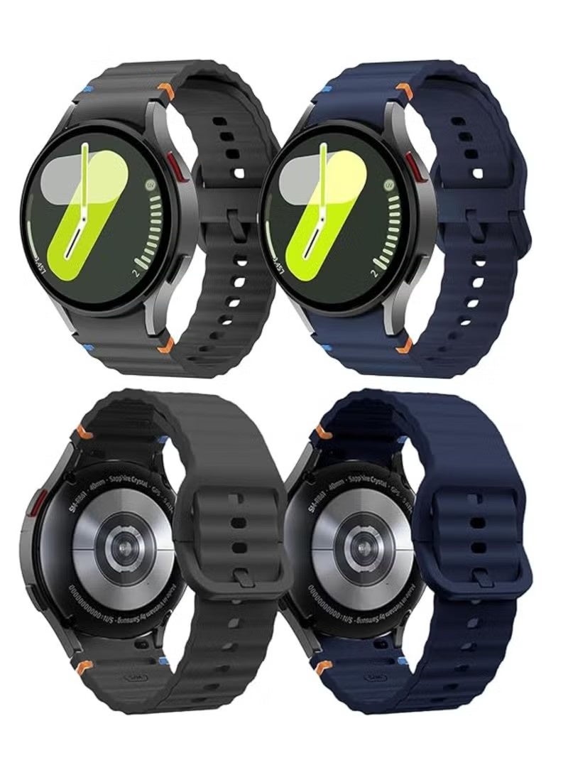 2 Pcs Band Compatible with Samsung Galaxy Watch 7 FE 6 5 4 Strap 40mm 44mm/Watch 6 Classic 43mm 47mm/Watch 5 Pro 45mm/Watch 4 Classic 42mm 46mm, No Gap Silicone Band (Black+Midnight Blue) - Image 1