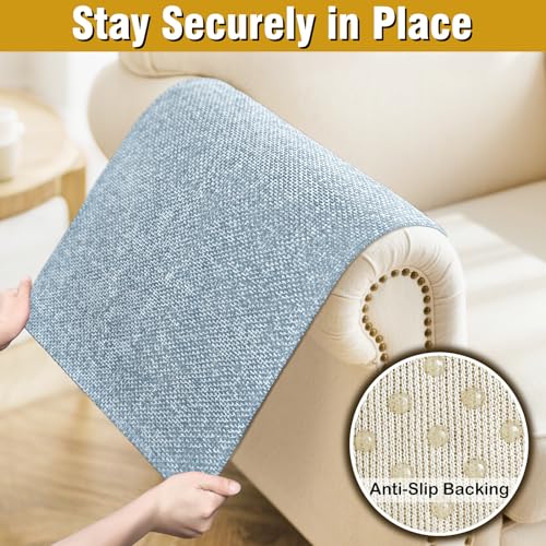 LovoGemy Couch Arm Covers, Sofa Arm Covers, Waterproof Armrest Cover for Sofa, Armchair, Loveseat, Non-Slip Recliner Arm Cover, Headrest Cover, Arm Chair Covers Set of 2 (Light Blue, 24"×20") - Image 5