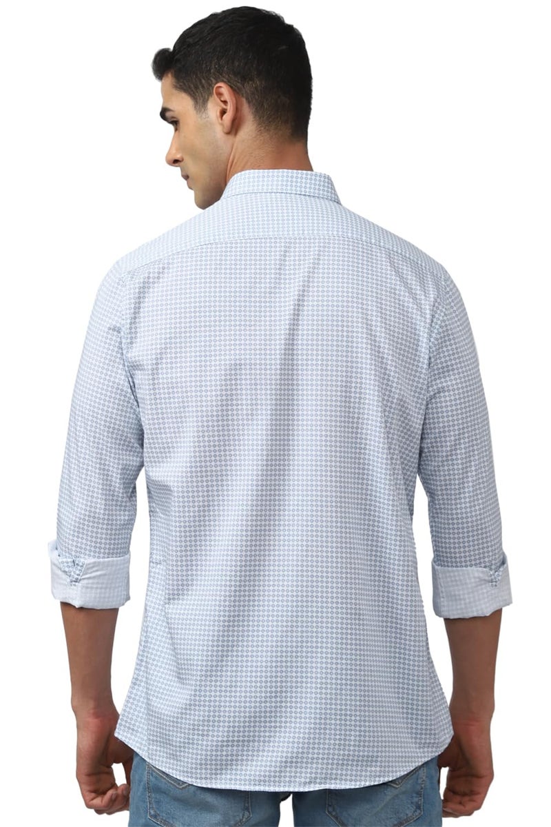 Peter England Men's Everyday Ditsy Print Slim Fit Full Sleeve Casual Shirt|100% Cotton,39,Light Blue - Image 5