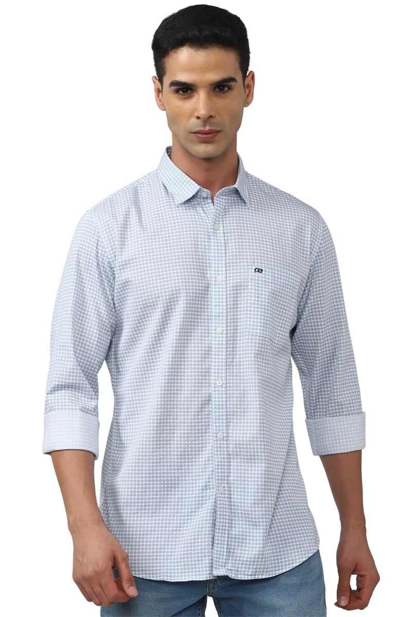Peter England Men's Everyday Ditsy Print Slim Fit Full Sleeve Casual Shirt|100% Cotton,39,Light Blue - Image 1
