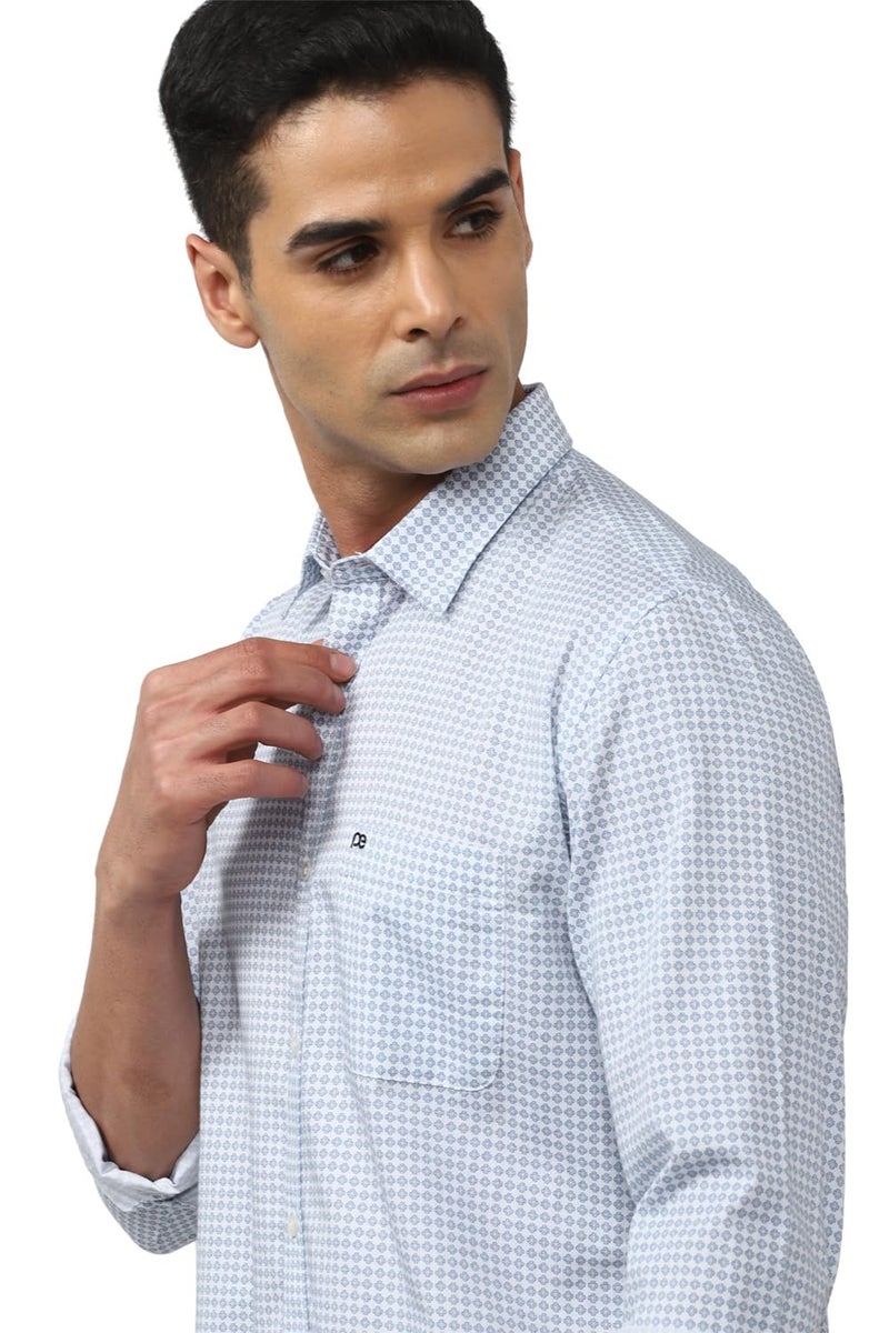 Peter England Men's Everyday Ditsy Print Slim Fit Full Sleeve Casual Shirt|100% Cotton,39,Light Blue - Image 4