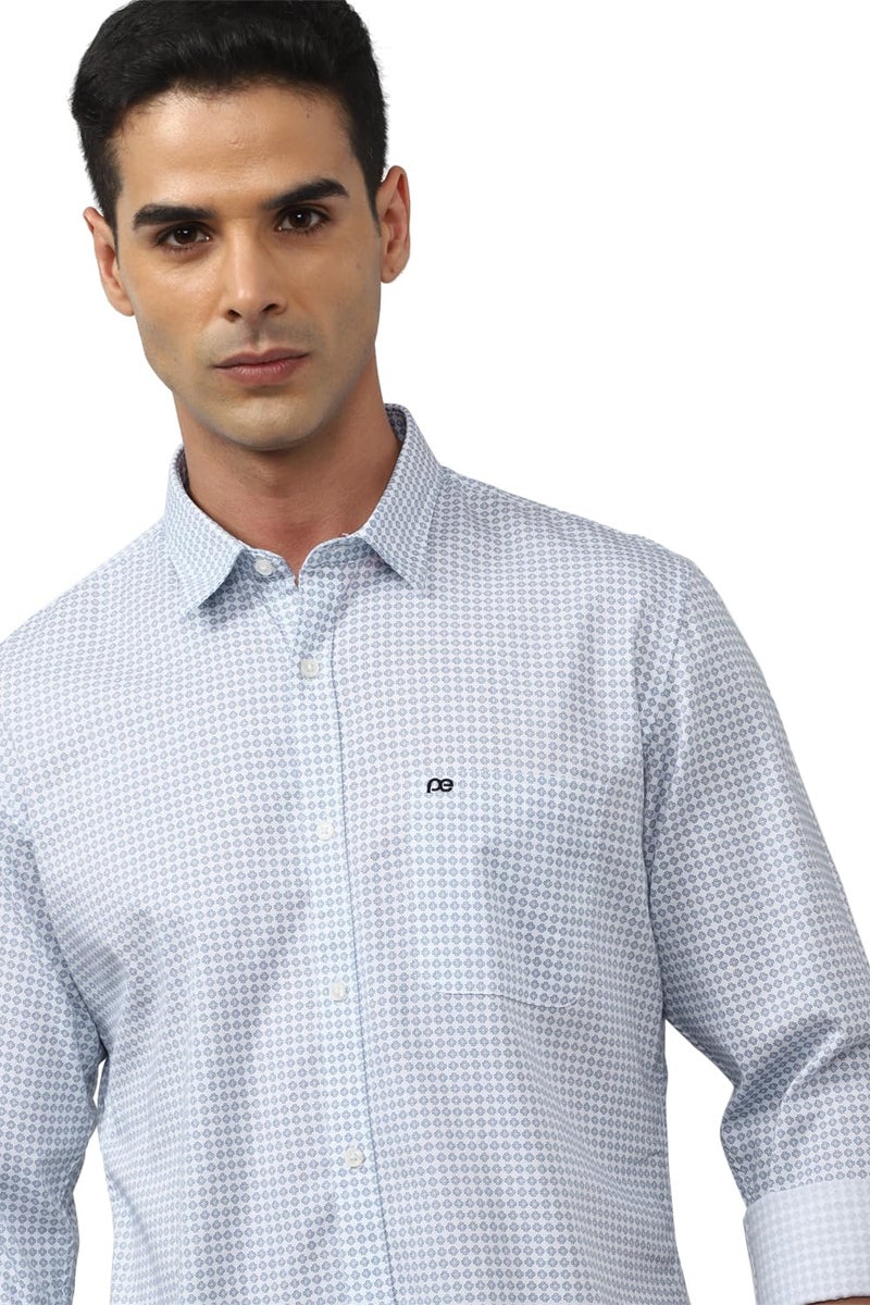 Peter England Men's Everyday Ditsy Print Slim Fit Full Sleeve Casual Shirt|100% Cotton,39,Light Blue - Image 3