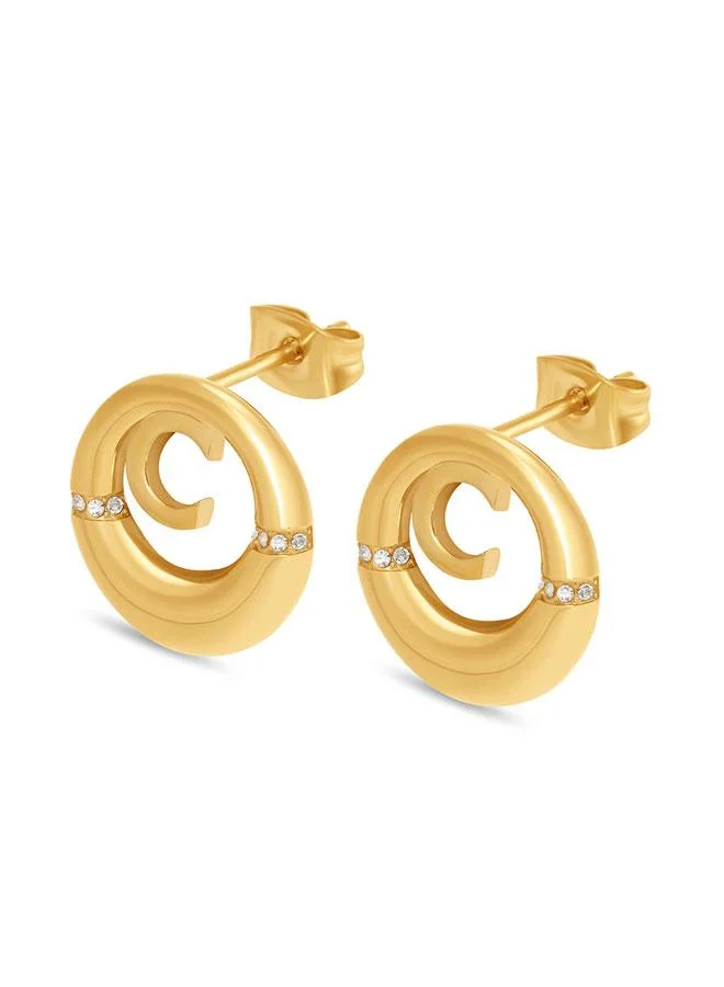 CERRUTI 1881 Valeria Gold Plated Stainless Steel Stud Earrings for Women 10mm