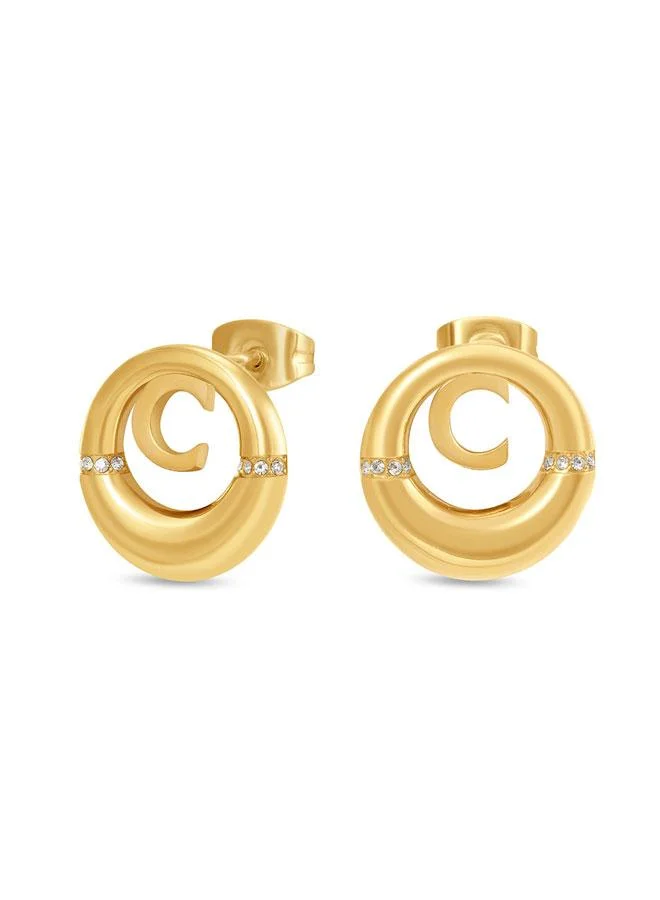 CERRUTI 1881 Valeria Gold Plated Stainless Steel Stud Earrings for Women 10mm