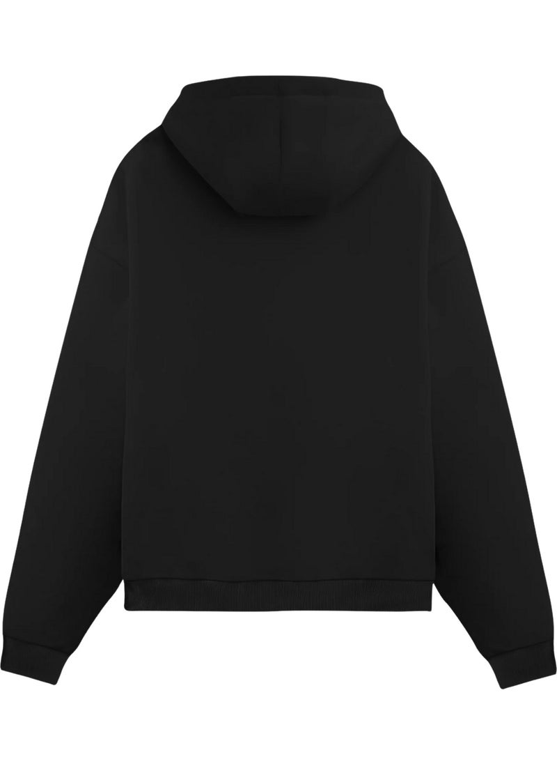 Alex Rosen Unisex Black Oversize Fit Cotton Hooded Sweatshirt  - Image 2