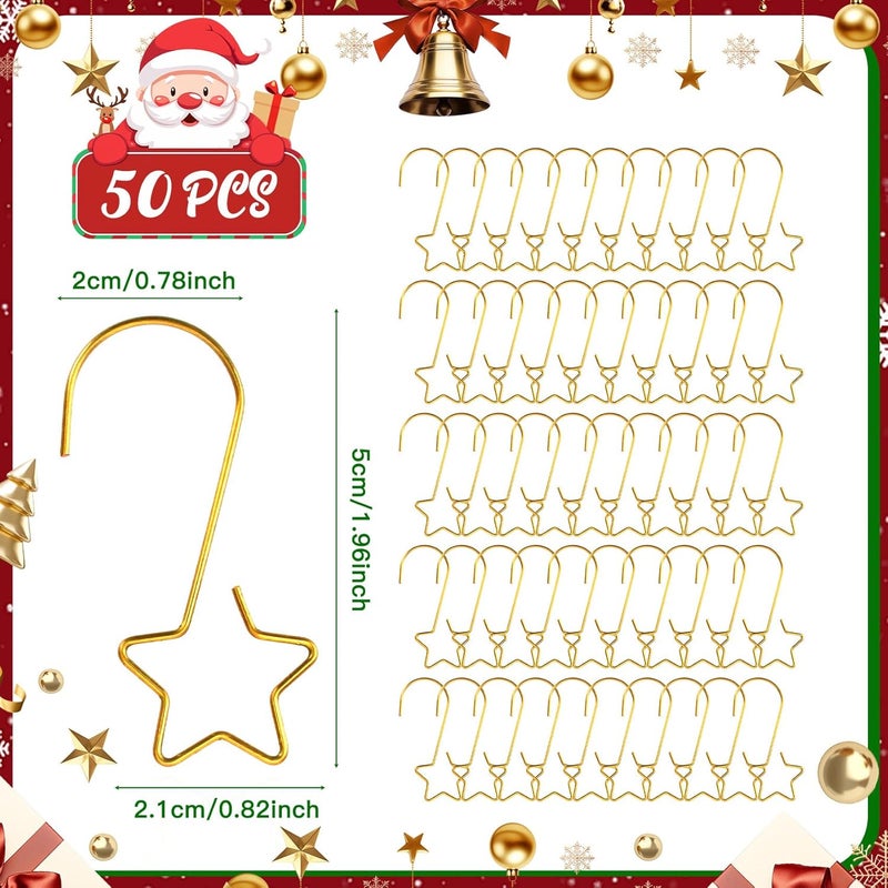 QIHOMPIB 50 PCS Gold Ornament Hooks(2 Inch) for Christmas Tree Home Party Decorations Metal Star Ornament Hangers Anchors Xmas Stocking Small Ornaments Ball Bulb Hangings Hooks Pins Clips Decor Indoor Outdoor - Image 3