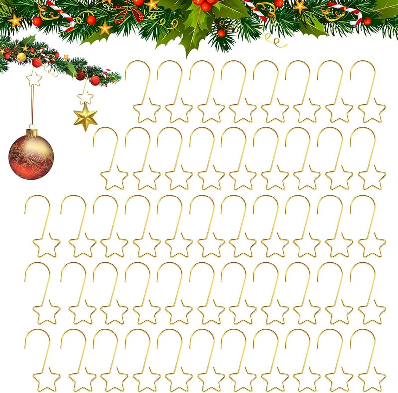 QIHOMPIB 50 PCS Gold Ornament Hooks(2 Inch) for Christmas Tree Home Party Decorations Metal Star Ornament Hangers Anchors Xmas Stocking Small Ornaments Ball Bulb Hangings Hooks Pins Clips Decor Indoor Outdoor - Image 1