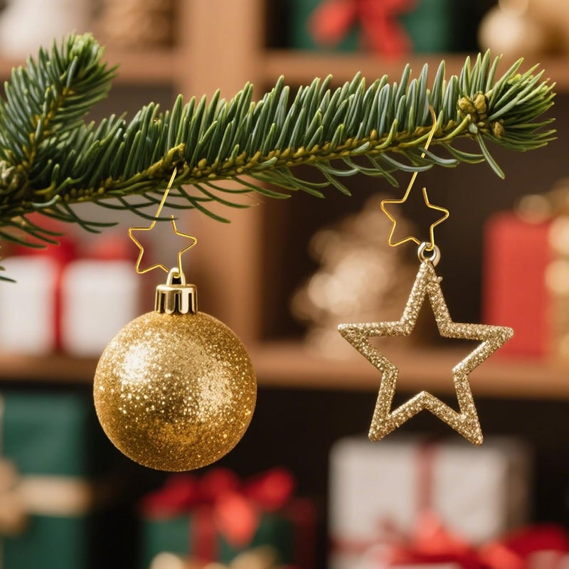 QIHOMPIB 50 PCS Gold Ornament Hooks(2 Inch) for Christmas Tree Home Party Decorations Metal Star Ornament Hangers Anchors Xmas Stocking Small Ornaments Ball Bulb Hangings Hooks Pins Clips Decor Indoor Outdoor - Image 5