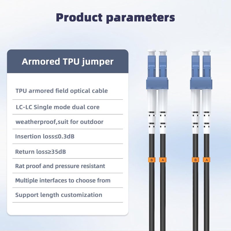 Jeirdus 10M LC to LC Outdoor Armored Duplex 9/125 SMF Fiber Optic Cable Jumper Optical Patch Cord Singlemode 10Meters 33ft LC-LC - Image 2