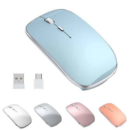 Halpilt Wireless Mouse Chargeable Portable Silent USB and Type-C Dual Mode Wireless Mouse 3 Adjustable DPI for Laptop, Mac, Mac, Android, PC (Q23S Black) (Blue) - Image 1