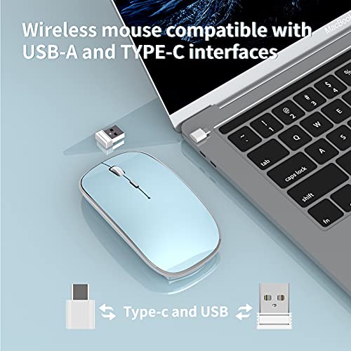 Halpilt Wireless Mouse Chargeable Portable Silent USB and Type-C Dual Mode Wireless Mouse 3 Adjustable DPI for Laptop, Mac, Mac, Android, PC (Q23S Black) (Blue) - Image 2