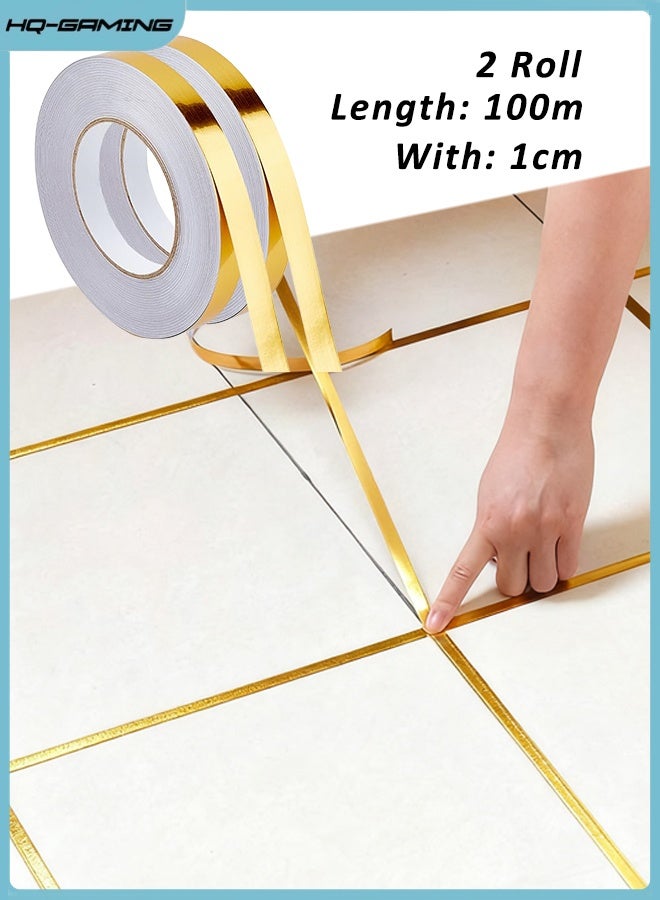 HQ-GAMING Decorative Floor Wall Sticker Foil Line Peel and Stick Adhesive Waterproof Gap Cover Tile Sticker Tape Metallic PET Film Tape Metalized Mirror Tapes for Kitchen Bathroom Living Room Bedroom (Gold, 100M) - Image 1