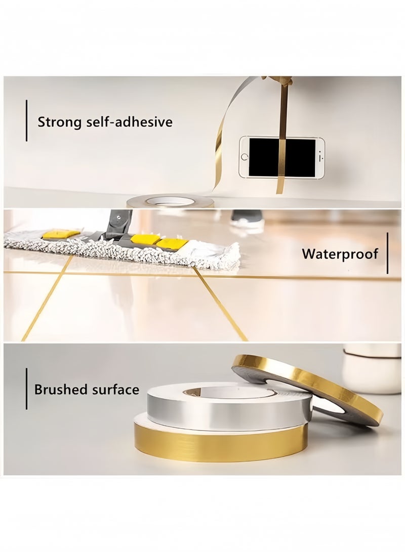 HQ-GAMING Decorative Floor Wall Sticker Foil Line Peel and Stick Adhesive Waterproof Gap Cover Tile Sticker Tape Metallic PET Film Tape Metalized Mirror Tapes for Kitchen Bathroom Living Room Bedroom (Gold, 100M) - Image 3