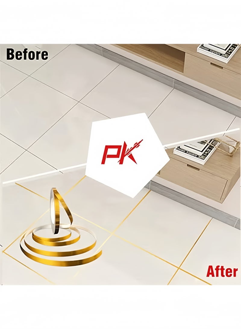 HQ-GAMING Decorative Floor Wall Sticker Foil Line Peel and Stick Adhesive Waterproof Gap Cover Tile Sticker Tape Metallic PET Film Tape Metalized Mirror Tapes for Kitchen Bathroom Living Room Bedroom (Gold, 100M) - Image 4