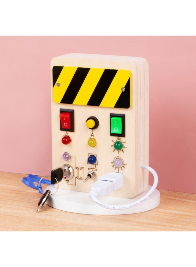 Children's Educational Wooden Switch Socket LED Light Montessori Early Education Busy Board Wooden Toys-Color:Handle Circuit Board - Image 3