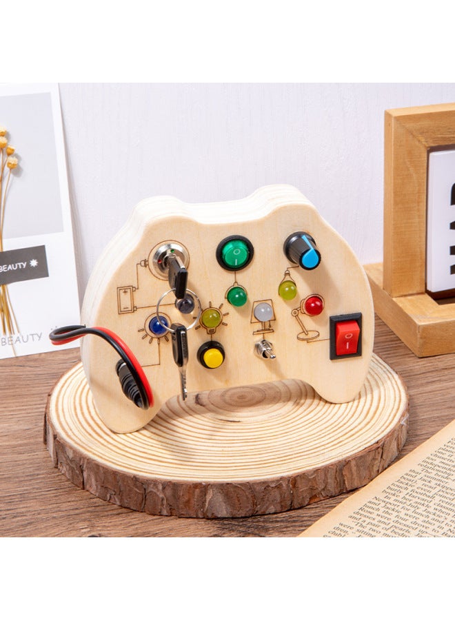 Children's Educational Wooden Switch Socket LED Light Montessori Early Education Busy Board Wooden Toys-Color:Handle Circuit Board - Image 4
